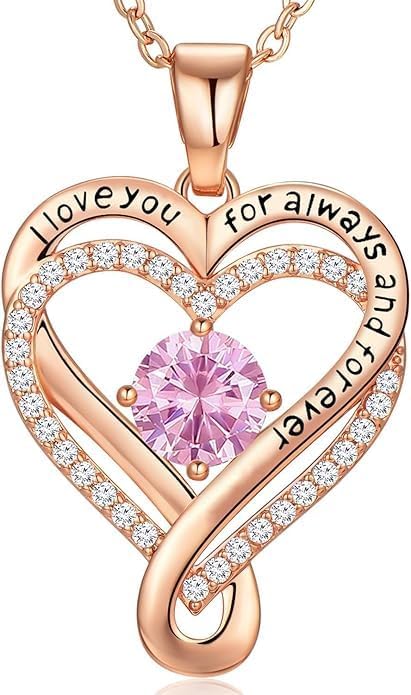 Birthstone Infinity Heart Necklace for Women Wife Girlfriend Mom Daughter Gifts S925 Silver Jewelry For Anniversary Rose Gold Gifts For Birthday Christmas Mothers Valentines Day