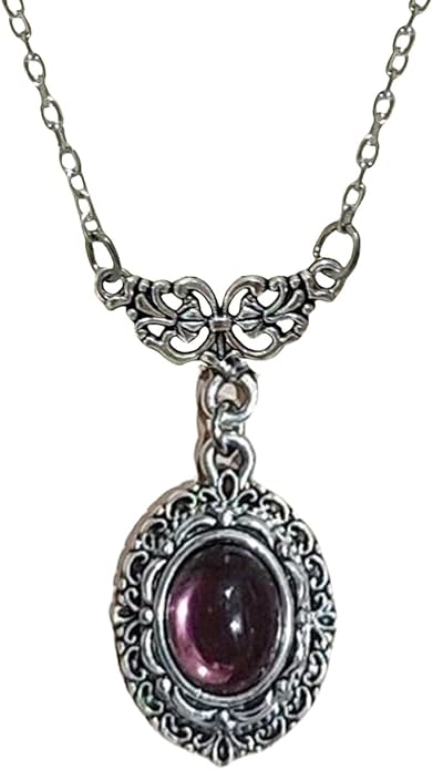 Gothic Vampire Necklace Vintage Stardust Crystal Cameo Pendant Necklace Punk Style Vampire Pendant Oval Necklace Satanic Demon Red Pendant Necklace Jewelry