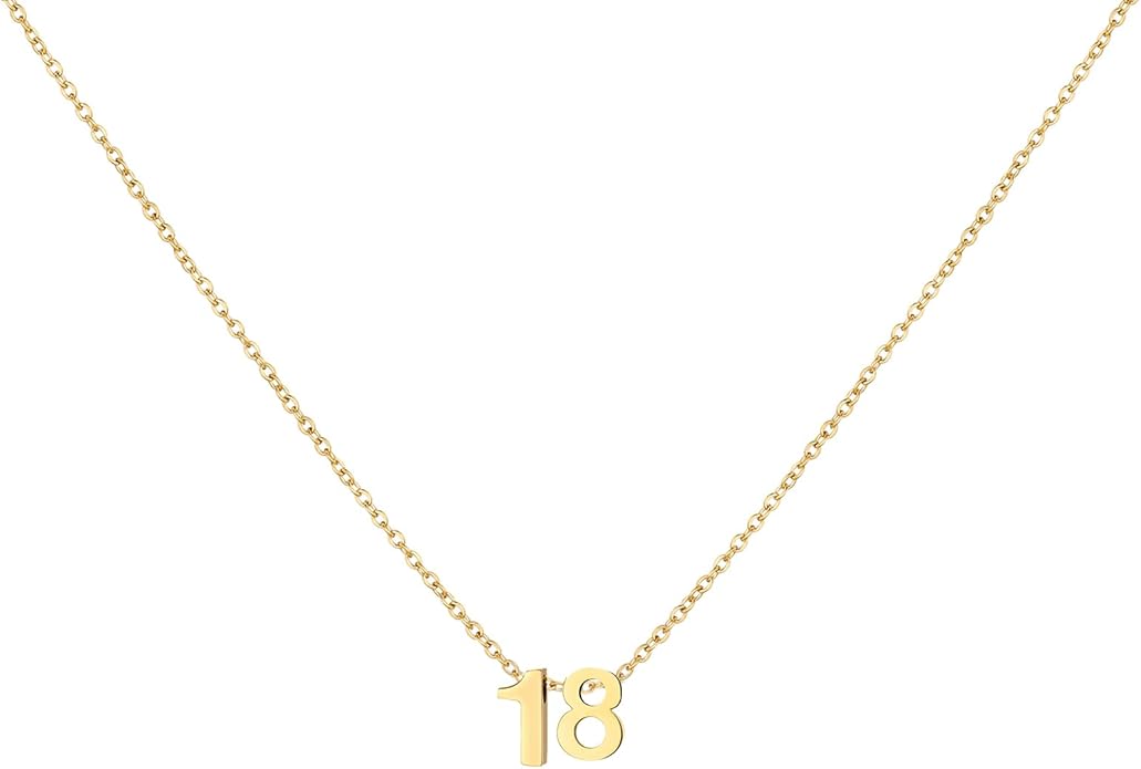 Number Necklace for Women Dainty 18K Gold Plated Pendant Necklace Charm Birth Month Personalized Jewelry Birthday Gift