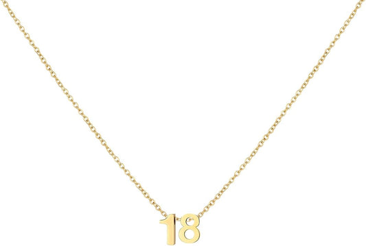 Number Necklace for Women Dainty 18K Gold Plated Pendant Necklace Charm Birth Month Personalized Jewelry Birthday Gift
