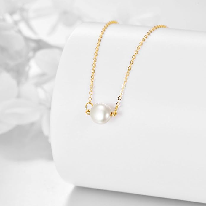 KECHO 14K Real Gold Freshwater Cultured Pearl Pendant Necklace 14K Solid Gold Jewelry Anniversary Birthday Gifts for Women