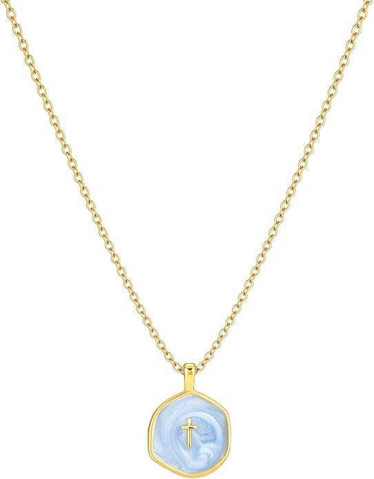 Tewiky Cross Necklace for Women-Dainty Simple 14k Gold Plated Cross Pendant Cute Necklaces for Women Jewelry
