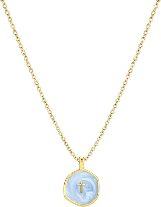 Tewiky Cross Necklace for Women-Dainty Simple 14k Gold Plated Cross Pendant Cute Necklaces for Women Jewelry