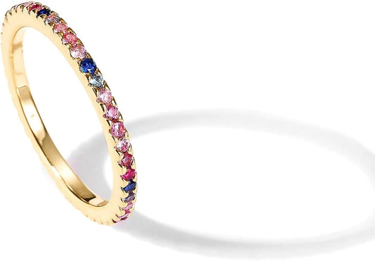 PAVOI 14K Gold Plated Sterling Silver Colored CZ Stones Stackable Ring | Simulated Diamond Eternity Bands for Women