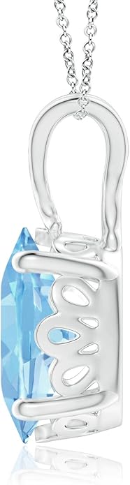 Angara Natural Aquamarine Solitaire Pendant for Women | Vintage in 14K Solid Gold/Platinum With 18" Chain | March Birthday, Anniversary, Gemstone Jewelry Gift