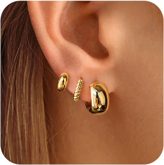 Freekiss 3 Pairs Gold Hoop Earrings Set: Dainty Stud Earrings Trendy Small 14K Gold Plated Hypoallergenic Dangle Cartilage Huggie Hoop Earrings for Women Gold Jewelry for Women Gifts