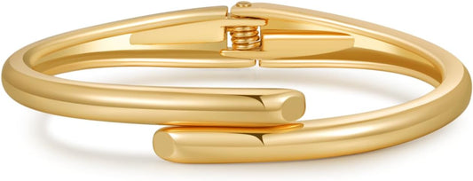 jokcde Chunky Gold/Silver Gold Cuff Bangle Bracelets for Women Trendy Hinged Cuff Open Wide Chunky Gold Bracelet Minimalist Bangle Jewelry Gift