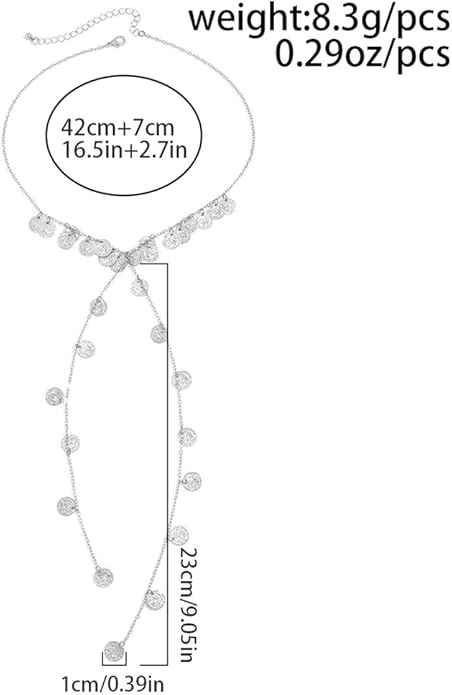 Chunky Long Tassel Gold Coin Choker Necklace for Women Statement Trendy Silver Beaded Disc Y Necklaces Stylish Party Prom Jewelry Costume Accessories
