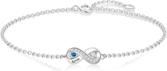 BABOOM Personalized Birthstone Bracelet for Mom Custom Infinity Name Bracelets with 1-8 Birthstones Jewelry Mothers Day Gifts for Women Mother Wife Grandma