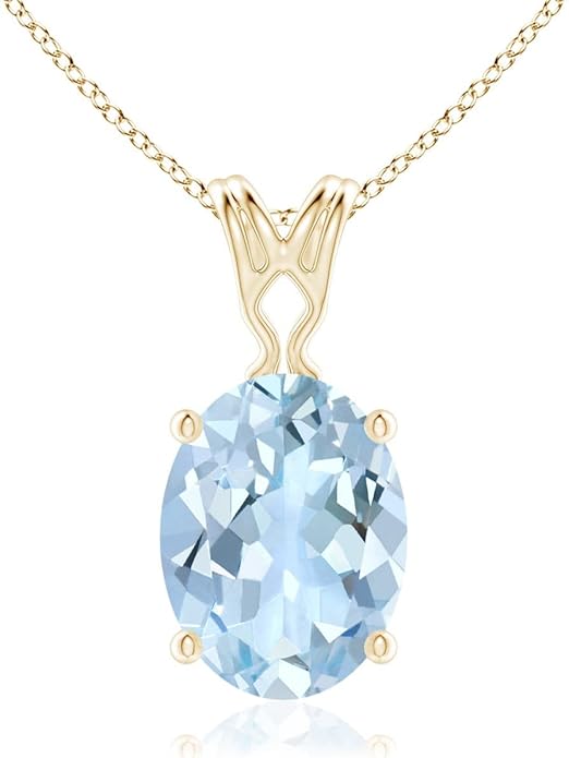Angara Natural Aquamarine Solitaire Pendant for Women | Vintage in 14K Solid Gold/Platinum With 18" Chain | March Birthday, Anniversary, Gemstone Jewelry Gift