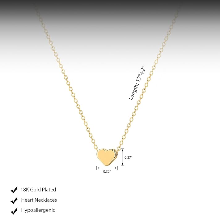 Cute Heart Necklace Dainty 18k Gold Plated Tiny Heart Pendant Choker Necklaces Small Gold Love Open Heart Chain Necklace for Women Simple Gold Necklace for Women Trendy Jewelry