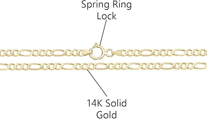 Savlano 14K Solid Gold Italian Chain Figaro, Rope, Mariner, Box, Cuban 14 Karat Anklet for Women Comes With Gift Box - Made in Italy