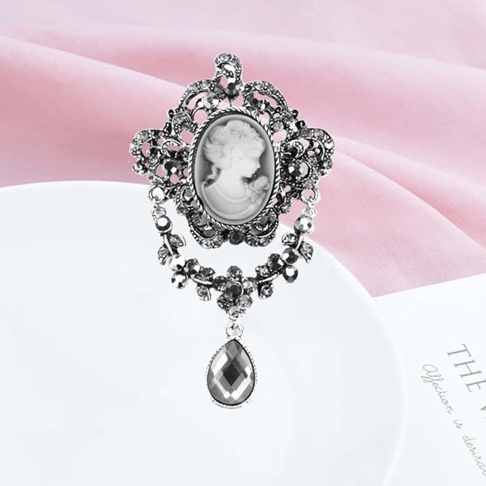 Ezing Vintage Princess Frame Crystal Cameo Brooches Pins Set for Women