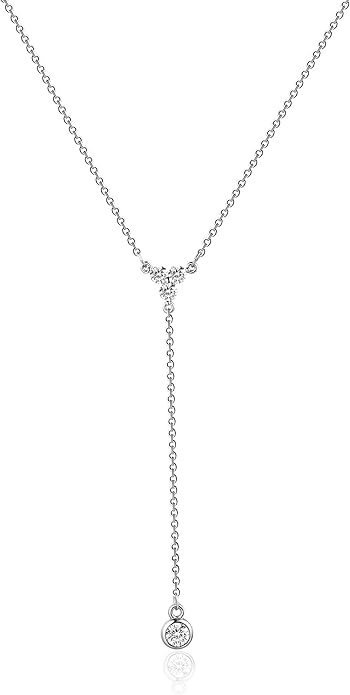 Gold Y Necklace for Women 14K Gold Plated Y-Shaped Drop Necklaces CZ Long Necklace Cubic Zirconia Pendant Layered Long Lariat Necklace Women Jewelry