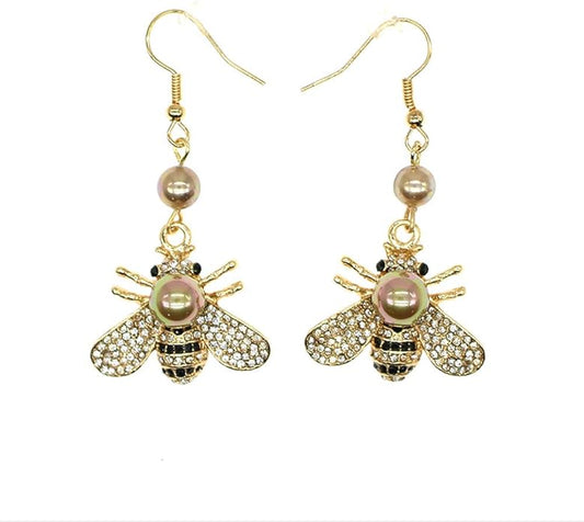 Honey Bee Brooches Crystal Insect Themed Bee Brooch Animal Fashion Shell Pearl Brooch Pin Gold Tone