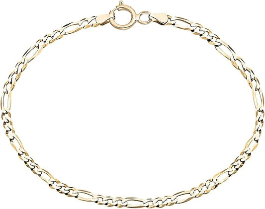 Savlano 14K Solid Gold Italian Chain Figaro, Rope, Mariner, Box, Cuban 14 Karat Anklet for Women Comes With Gift Box - Made in Italy
