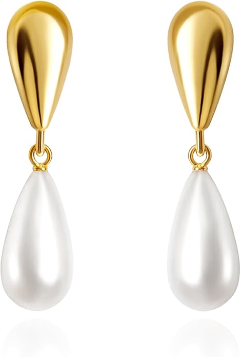 Zeffy Pearl Earrings for Women 14k Gold/Silver Pearl Drop Earrings Long White Pearl Tassel Dangle Statement Earrings Bridal Wedding Dainty Prom Earrings Birthday Gifts Jewelry