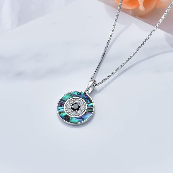 PEIMKO Evil Eye Necklace for Women 925 Sterling Silver Greek Protection Evil Eye Necklaces Jewelry Amulet Gift for Women