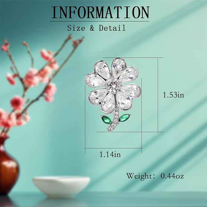 Flower Brooch Pin - Rhinestone Flower Pin 18k Gold Plated - Thanksgiving Day, Birthday, Wedding Gifts for Mom, Wife