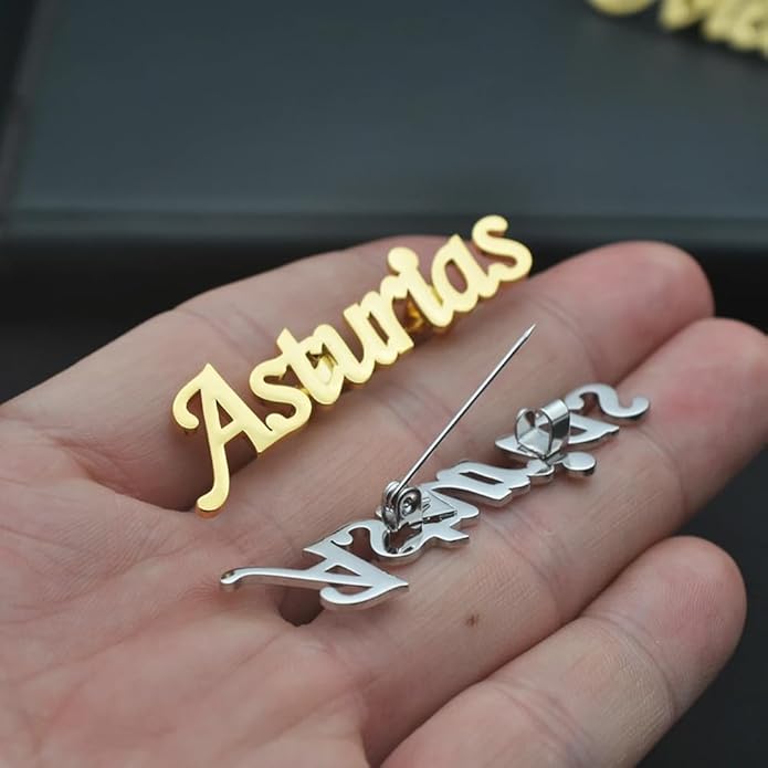YHLISO Personalized Customize Double Names Stainless Steel Brooch Pin Custom Logo Gold Name Badges Products for Women Jewelry