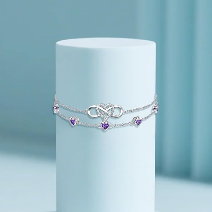 Dorunmo 925 Sterling Silver Infinity Heart Birthstone Anklet Bracelets for Women Best Mother's Day Birthday Jewelry for Wife Girlfriend Mom Her