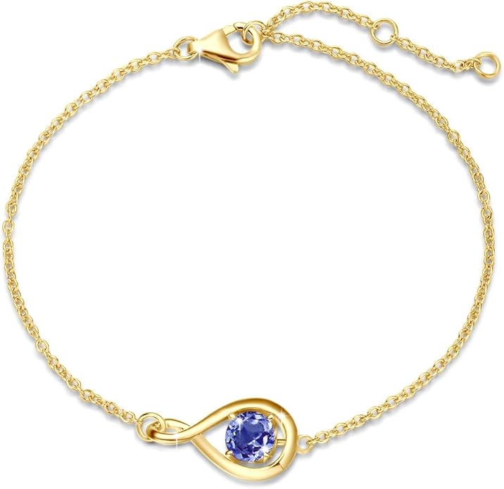 FANCIME Love Bracelet 925 Sterling Silver Infinity Birthstone Bracelets for Women Fine Jewelry Birthday Christmas Gifts for Her Mom Wife, Chain Length 6.7"+1.2" Extend