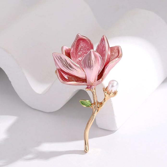 2Pcs Pearl Flower Brooches For Women Alloy Floral Brooch Pins Pink Purple Magnolias Flowers Broach Magnolia Blossom Brooches And Pins For Women Party Wedding Banquet Jewelry Clothing Accessories