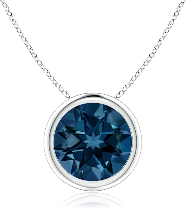 Angara Natural London Blue Topaz Solitaire Pendant for Women | Round Blue Topaz Solitaire Pendant Necklace in 14K Solid Gold/Silver/Platinum | December Birthday, Gemstone Jewellery Gift