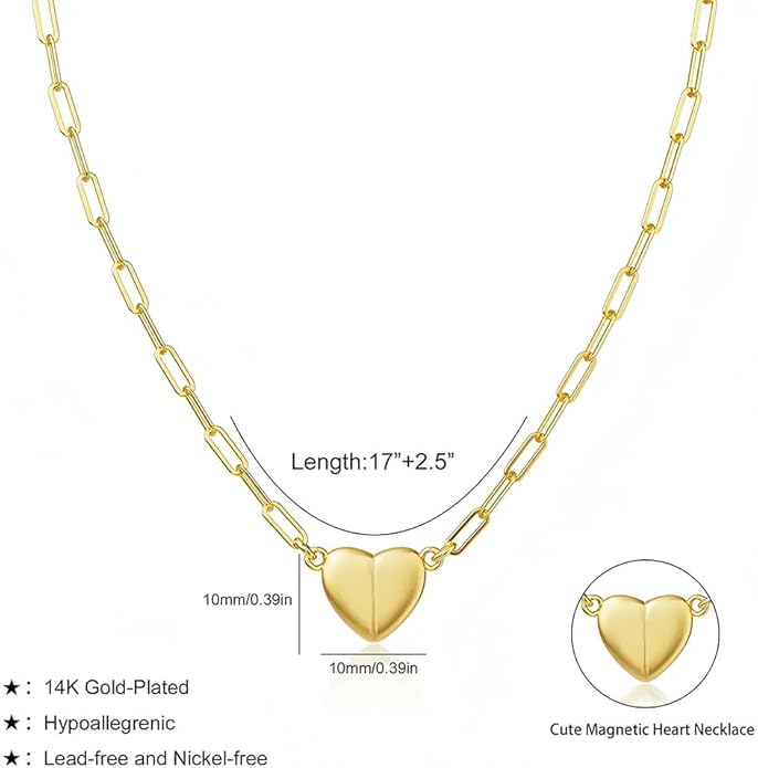 Tewiky Cute Heart Necklace Tiny 14k Gold Heart Pendant Choker Necklaces Small Gold Love Open Heart Chain Necklace for Women Dainty Gold Necklace Gifts for Her