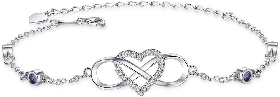 S925 Sterling Silver Ankle Bracelet for Women,Infinity Anklet with Heart Design Charm Jewelry Mother's Day Gifts for Women Mother
