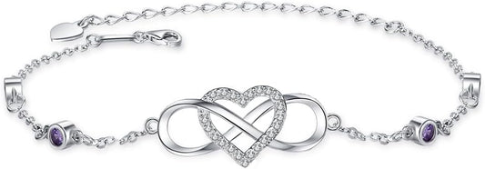 S925 Sterling Silver Ankle Bracelet for Women,Infinity Anklet with Heart Design Charm Jewelry Mother's Day Gifts for Women Mother