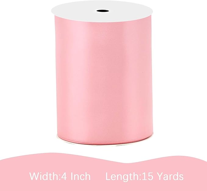 LEEQE Pink Satin Ribbon 4 inch X 15 Yards Polyester Ribbon for Gift Wrapping Very Suitable for Weddings Party Hair Bow Invitation Decorations and More