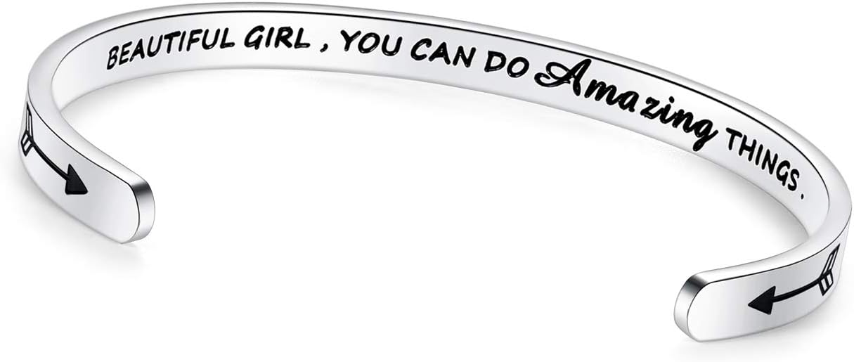 TONY & SANDY Inspirational Bracelets for Women Teen Girls Personalized Gifts for Daughter Granddaughter Mom Sister Friends Stainless Steel Engraved Cuff Birthday Easter Christmas
