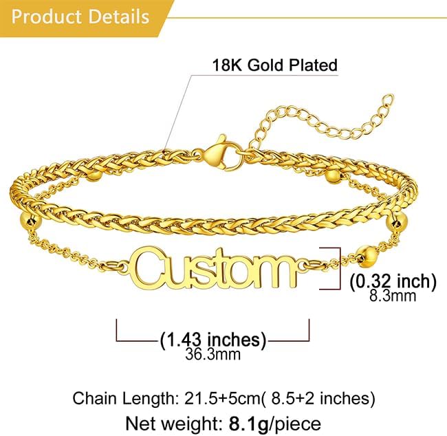 U7 Custom Layered Ankle Bracelets for Women Stainless Steel Bead/Cuban/Figaro/Rope/Wheat Chain Anklet Waterproof Anklet Jewelry for Beach Vacation