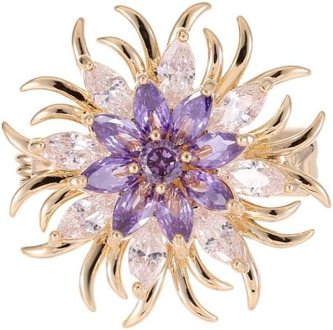 14K Gold Purple/Blue/White Flower Brooch for Women, Small Suit Outerwear Decoration, Crystal Gemstone Brooch for Her