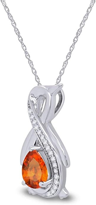 Infinity Penguin Pendant Necklace for Women, 14K Gold Over Sterling Silver with Pear & Round Cut Simulated Birthstone & White Diamond Accents, Dainty Animal Jewelry Gift with 18" Chain