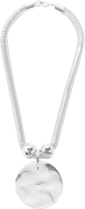 Silver Hammered Metal Statement Necklace Set with Lobster Clasp Closure, Disc Coin Necklace Circle Necklace Chunky Necklaces for Women New Unique Trendy Jewelry Valentines Day Gift