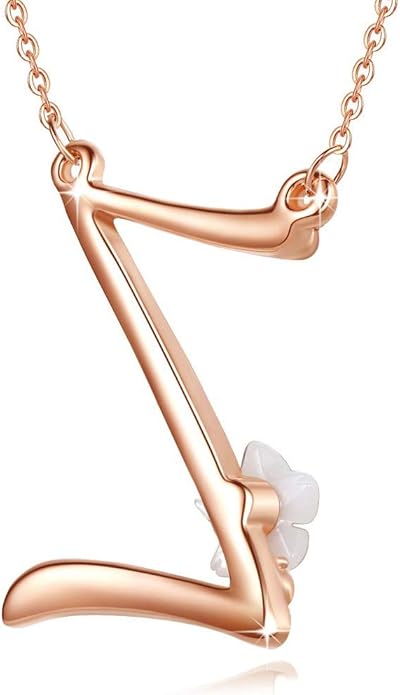 Flower Initial Letter Necklace Pink Red Blue Simulated Pearl Pendant Name Jewelry Made with Austrian Crystals Rose Gold Plated Anniversary Birthday Gifts for Women,18"+2"