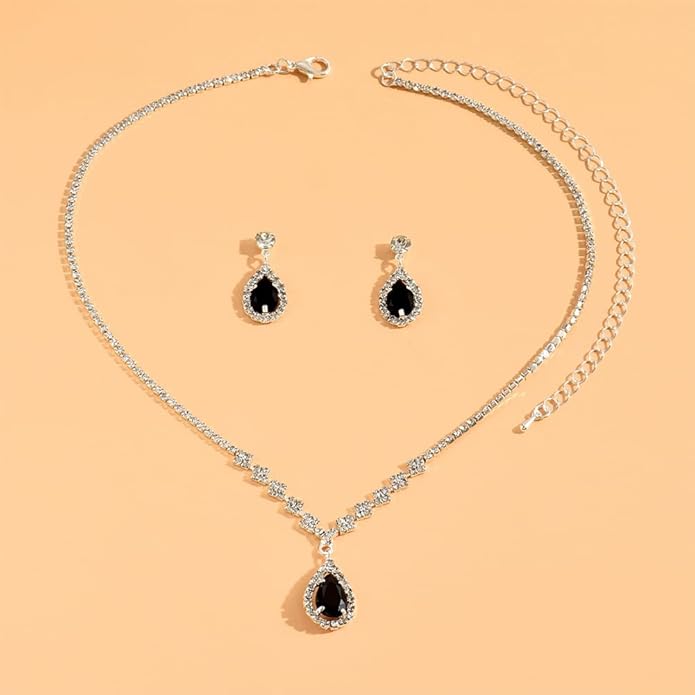 JczR.Y Rhinestone Tennis Necklace Earring Set Zircon Crystal Teardrop Pendant Necklaces Rhinestone Bridal Necklace Earrings for Women Wedding Gowns Prom Statement Jewelry Set