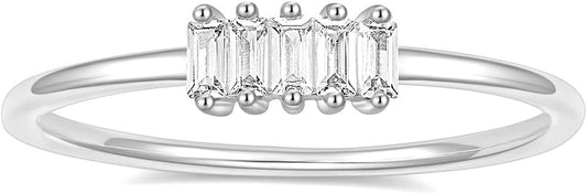 TIGRADE 1.5mm Eternity Ring 14k Gold Plated Stacking Ring Baguette Cubic Zirconia Petite Wedding Band for Women Size 3-12