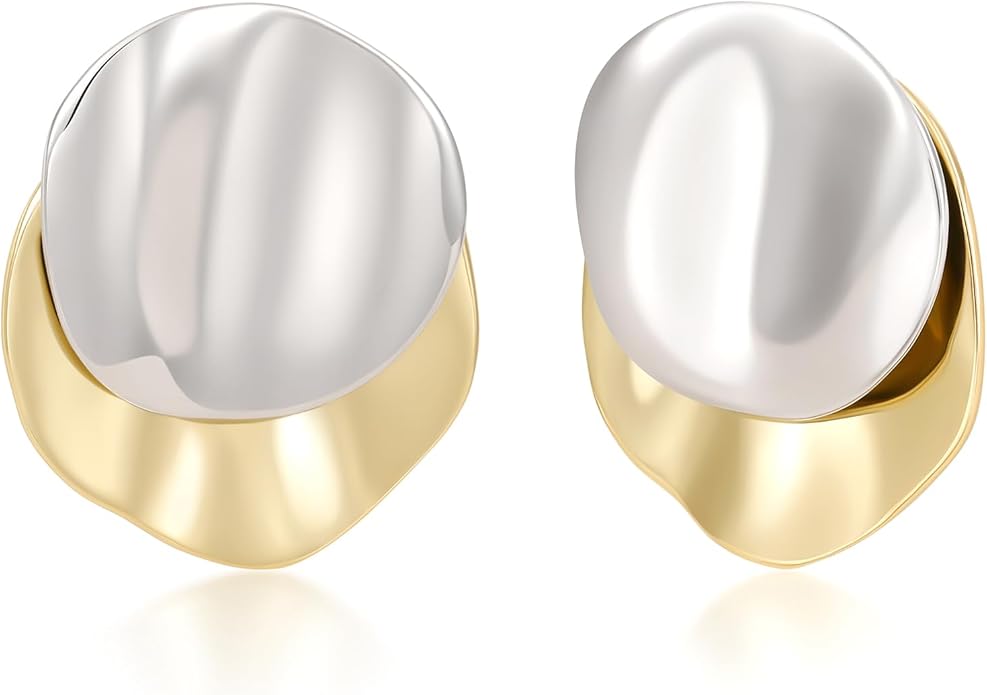 SHINYSO Chunky Stud Earrings for Women Two Tone Mixed Metal Gold and Silver Big Statement Hypoallergenic Earring