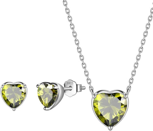 Aurora Tears 925 Sterling Silver 12 Birthstone Hearts Jewelry Women Crystal Wedding/Engagement/Bridal Heart Necklace/Earring/Ring/Bracelet Sets Jewellery