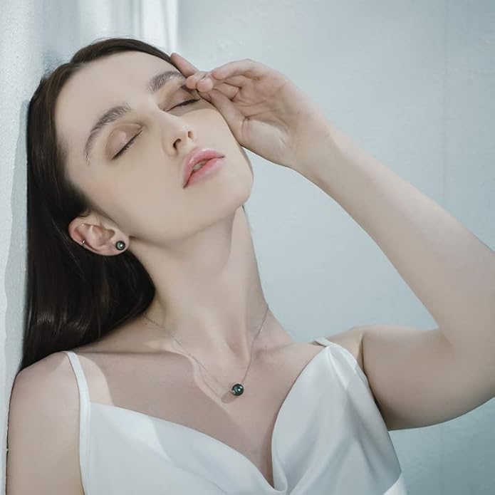 Tahitian Black Pearl Necklaces for Women, 925 Sterling Silver Pearl Pendant Necklace, Birthday Anniversary Jewelry Gifts for Wife Mom