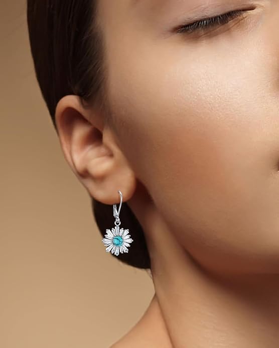 BDL Genuine Turquoise Jewelry for Women, Sterling Silver Earrings and Necklaces for Women, Leverback Dangle Drop Earrings Jewelry…