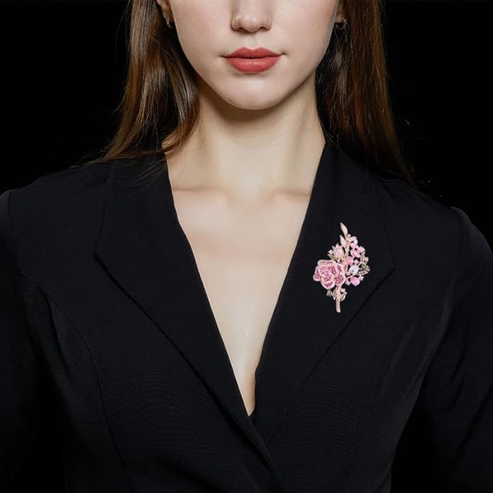 Fashion Flower Brooches for Women Rhinestone Flower Brooches Pins 18k Gold Plated Lapel Pins Jewelry for Girlfriend Wife
