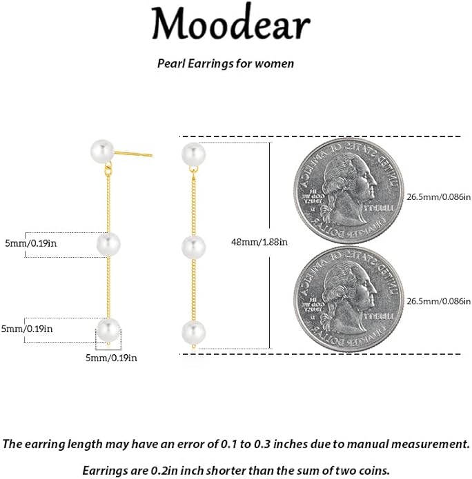 Moodear Dainty Pearl Dangle Earrings for Women - Trendy 14K Gold Plated Pearl Hypoallergenic Drop Earring Wedding Jewelry Gift
