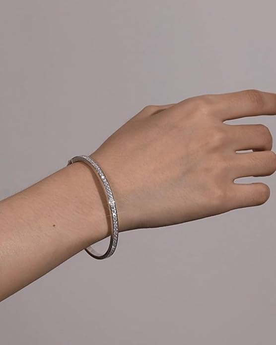 Moissanite Bangle Classic Tennis Bracelet Fine Jewelry D Color VVS1 Round Moissanite Birthday Mothers Day Gift for Women, Length 7.1 Inch Width 3mm