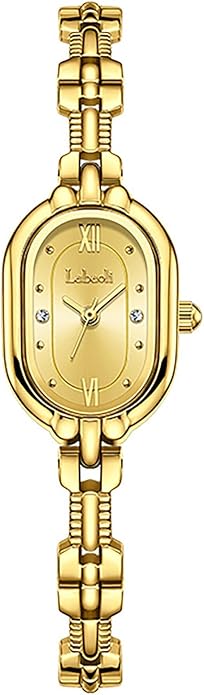 Women's Vintage Oval Watches Luxury Minimalism Bracelet Small Gold Tone Watch Ladies Analog Waterproof Watch Fashion Bangle Bracelet Dress Watch with Stainless Steel Band
