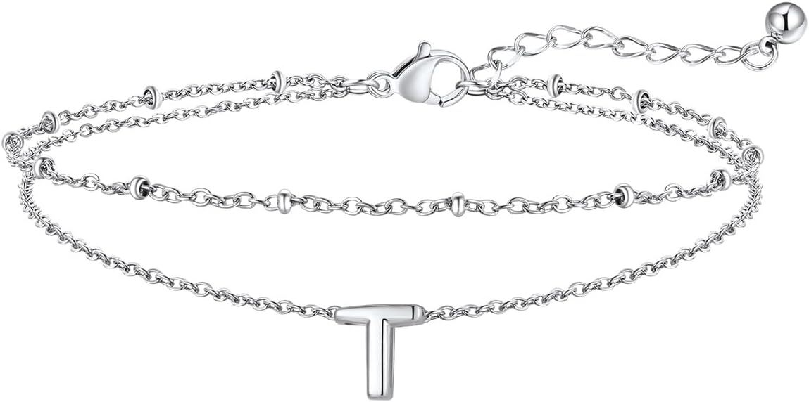 FaithHeart Initial Ankle Bracelets for Women, Waterproof 14k Gold Plated Initial Anklets Non Tarnish Stainless Steel Layered Anklet Summer Beach Foot Jewelry