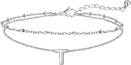 FaithHeart Initial Ankle Bracelets for Women, Waterproof 14k Gold Plated Initial Anklets Non Tarnish Stainless Steel Layered Anklet Summer Beach Foot Jewelry